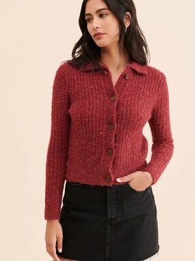 Free People Find‎ Me Now Sena Rib Knit Cardigan Maroon Burgundy Women’s Size M